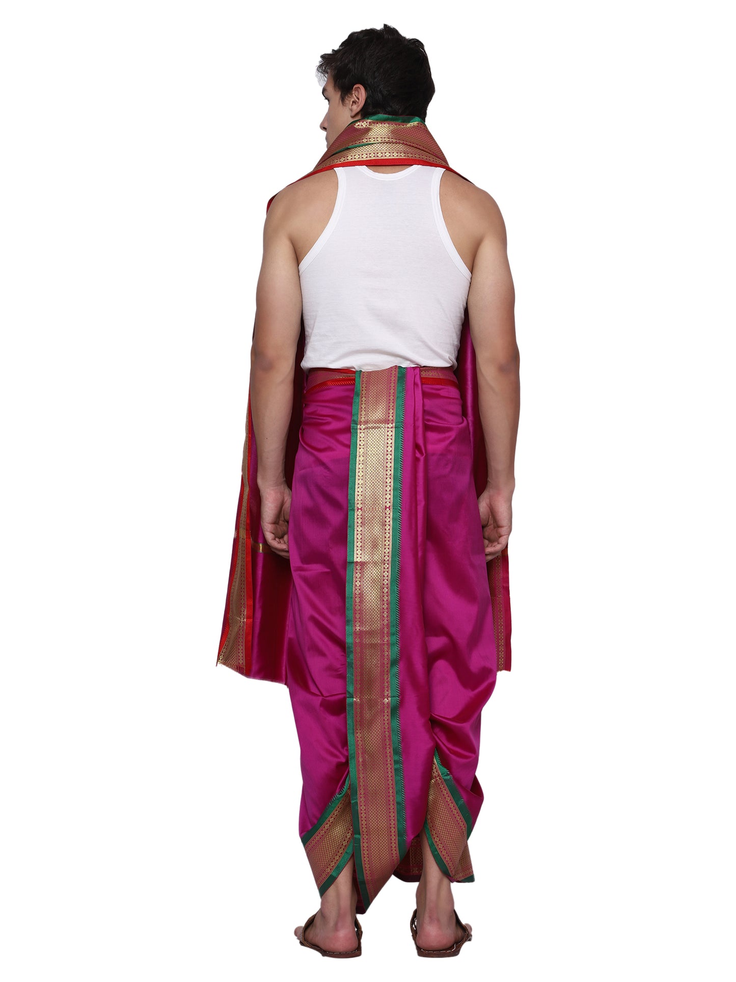 Mens Silk Dhoti with Angwastram Set - Unstitched , Vesthi-Mundu-Dhotar-Kerala-South-Dhoti-Gamcha Set