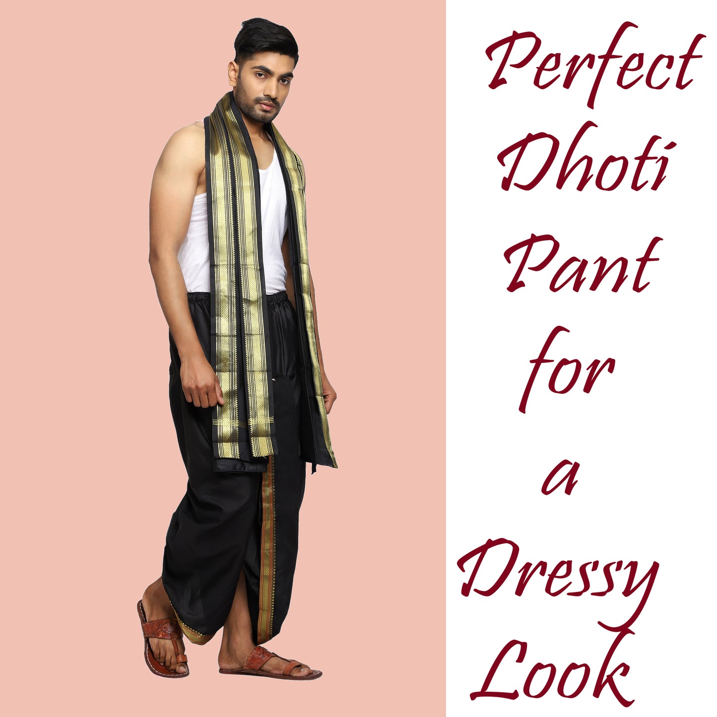 Mens Silk Dhoti with Stole - Readymade - Dhoti-Gamcha Suitable with Kurta for Pooja , Festival