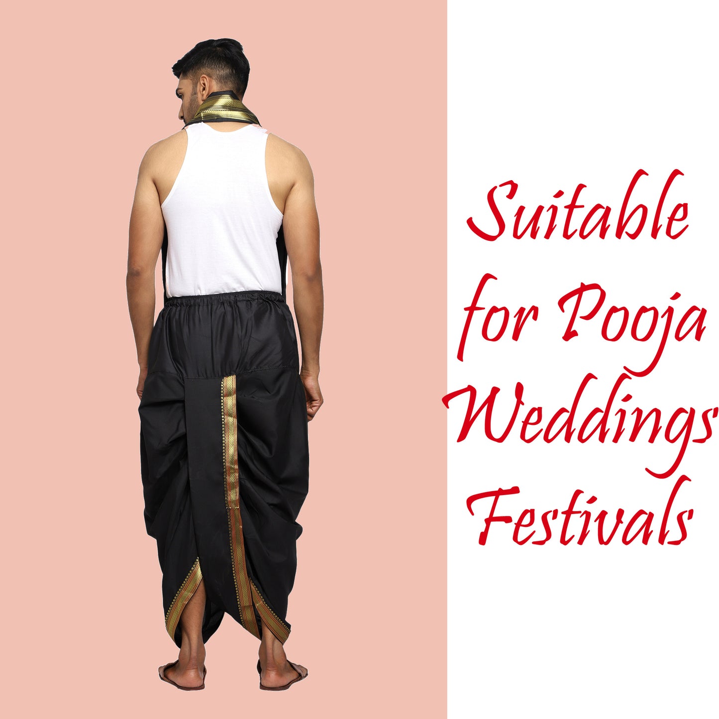 Mens Silk Dhoti with Stole - Readymade - Dhoti-Gamcha Suitable with Kurta for Pooja , Festival