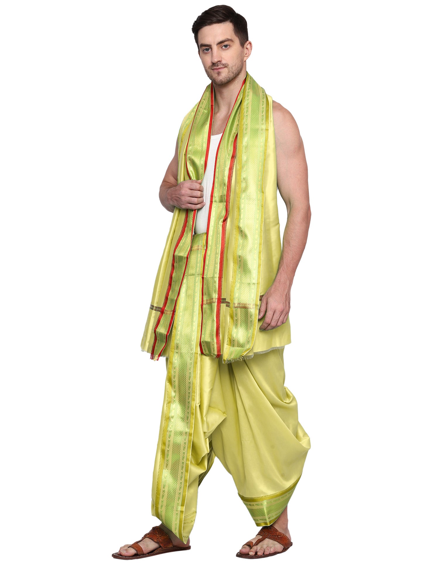 Mens Silk Dhoti with Angwastram Set - Unstitched , Vesthi-Mundu-Dhotar-Kerala-South-Dhoti-Gamcha Set