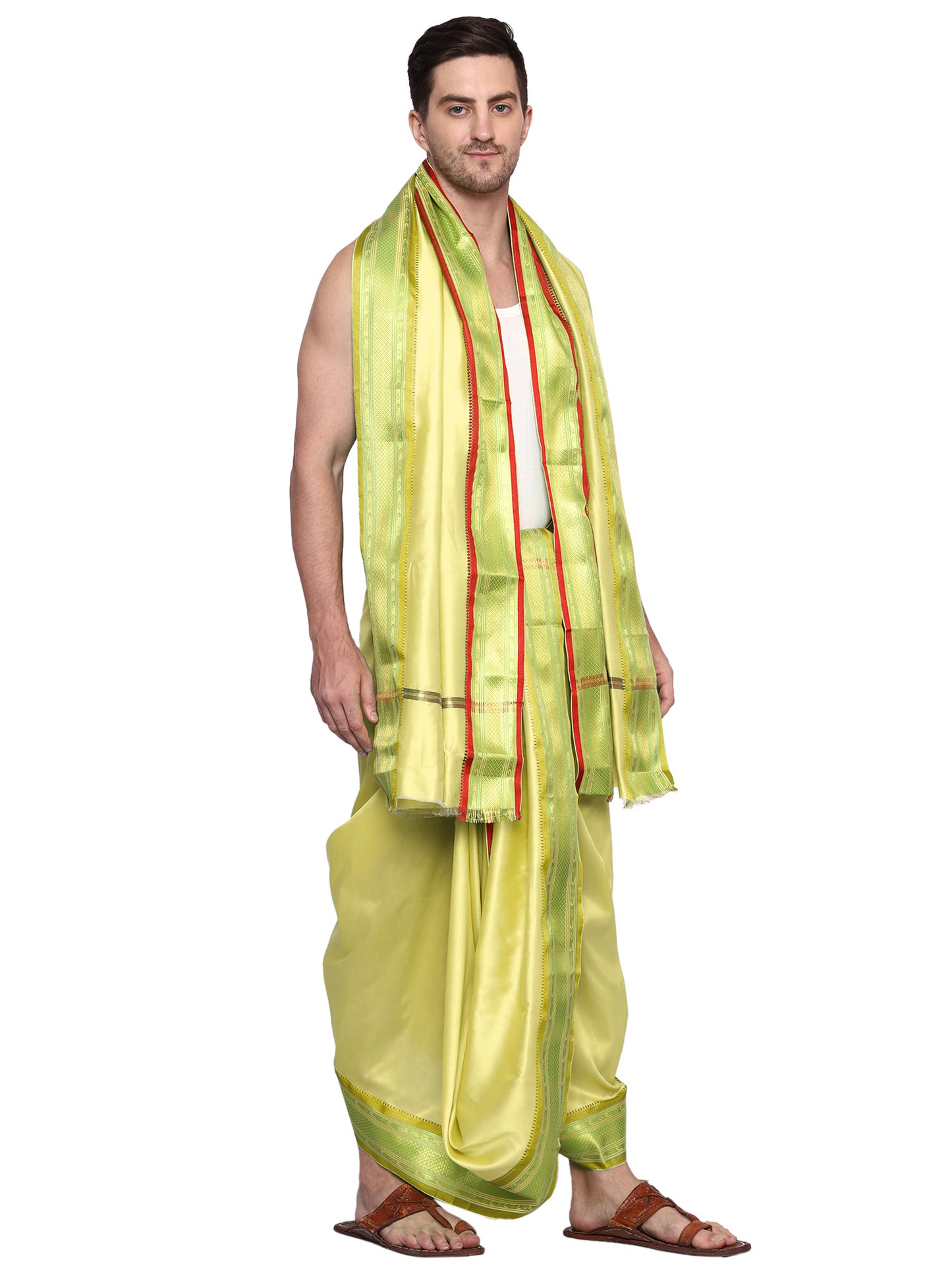 Mens Silk Dhoti with Angwastram Set - Unstitched , Vesthi-Mundu-Dhotar-Kerala-South-Dhoti-Gamcha Set