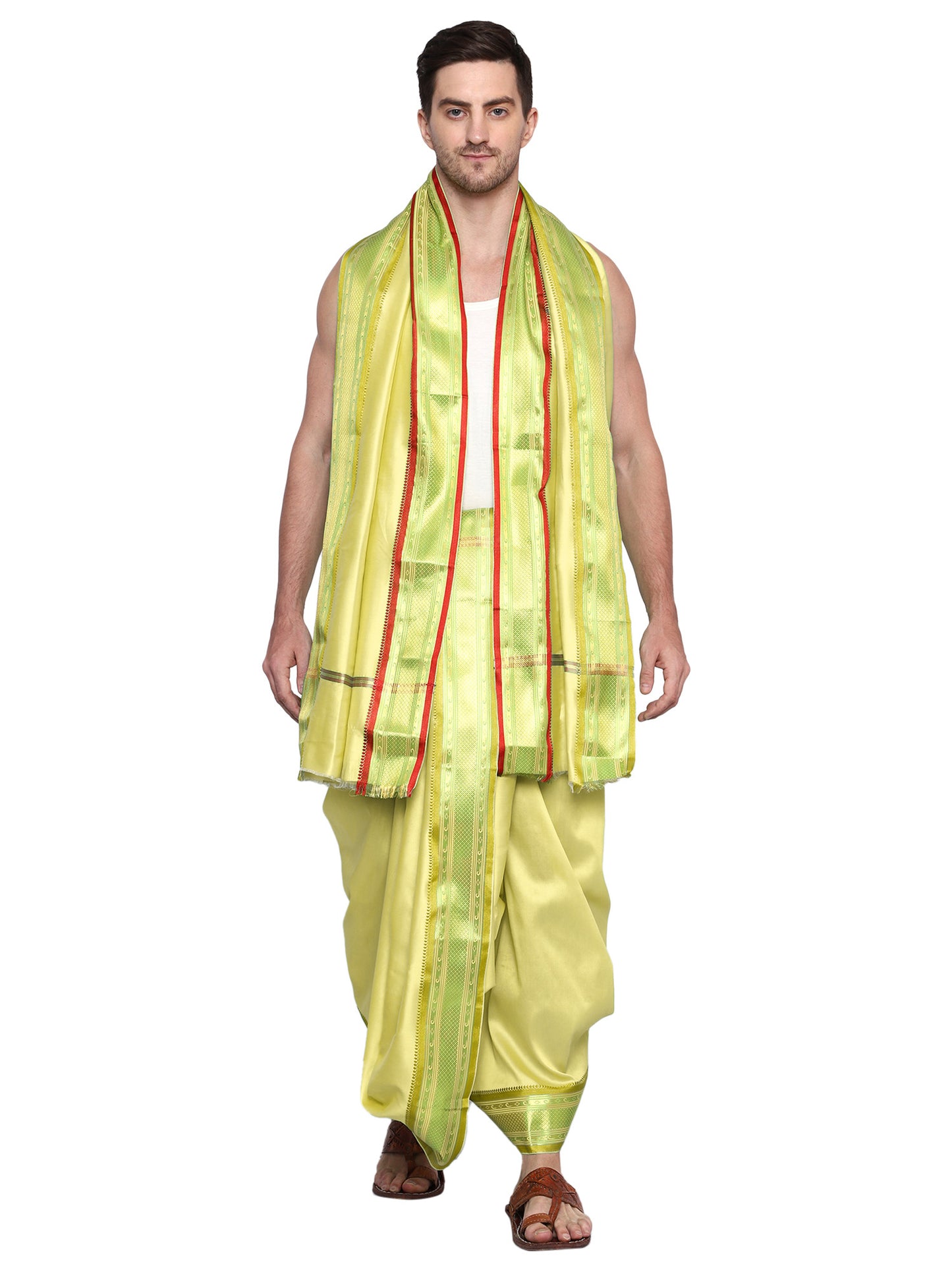 Mens Silk Dhoti with Angwastram Set - Unstitched , Vesthi-Mundu-Dhotar-Kerala-South-Dhoti-Gamcha Set